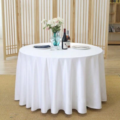 1pc White And Black Simple Classic Round Tablecloth, Suitable For Wedding, Valentine's Day And Home Decor