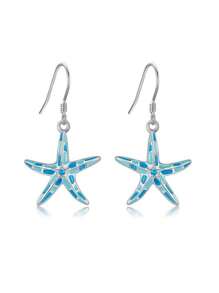 1 Par de Brincos Pingente Decorado com Cristais em Formato de Estrela do Mar Estilo Praia, Uso Versátil Diário e de Presente para Mulheres