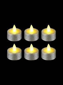 6/12/24 stuks LED Kerst Decoratieve Theelichtjes, Batterij-aangedreven Vlamloze Realistische Waxkaarsen, Zilveren Glitter Theelichtjes, Rookloze Winddichte Kaarsen Voor Bruiloft, Halloween, Kerstmis, Woondecoratie