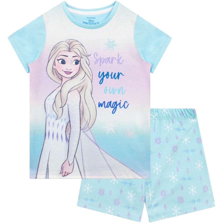 Disney Girls Pyjamas | Elsa Frozen Pajama Sets | Short Summer Frozen PJs | Princess Pyjama For Kids - Baby Blue - View 1