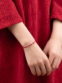 一念幸运S925纯银转运珠碎银几两手链编织红绳手链女士手链适合情人节礼物送女生情人