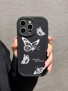 3 pièces / set Étuis de téléphone mats créatifs et de luxe avec imprimé papillon, compatibles avec les séries 13/15/16/14 et Galaxy, disponibles en noir, rose et blanc