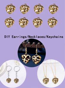 2/6/20pcs Fashionable Minimalist Leopard Print Heart Shaped DIY Pendant, Suitable For Making Women's Earrings, Necklaces, Phone Chains, Bag Charms, Chains, Suitable For Making Valentine's Day Gifts, Holiday Gifts, Gold Leopard Print Heart Pendant, Silver Leopard Print Heart Pendant, Suitable For DIY Jewelry Accessories, Halloween, Christmas - Leopard - View 3