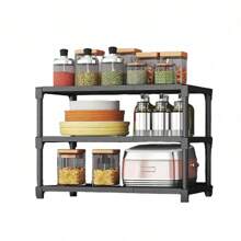 3-Tier Multifunctional Kitchen Rack, Simple Design Storage Shelf - Black - View 3