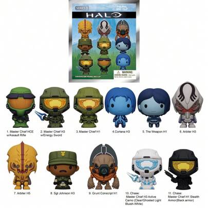 Microsoft 1 PIEZA Llavero oficial con figura mini misteriosa de la serie Halo, accesorio de figura de acción de anime al azar, colgante de bolsa de dibujos animados, amuleto de llave de coche a granel, adorno coleccionable, regalo sorpresa