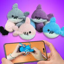 Kit de ganchillo Jeslon para principiantes - Pequeño tiburón lindo para kit de ganchillo inicial para tus mascotas, todo lo que necesitas con tutoriales en video paso a paso, instrucciones, regalo de cumpleaños - Pequeño tiburón