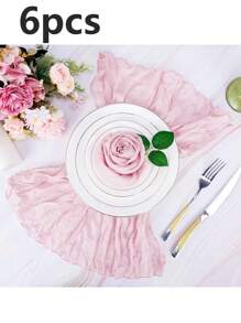 6pcs Balinese Gauze Wrinkle Placemats, Boho Countryside Style Dining Table Cloth For Wedding, Party, Banquet