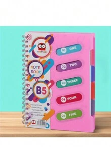120 Page Spiral Notebook - Ultra Thick 5-Themed PP Separated Notebook With Color Cover - A5 Available In Four Colors