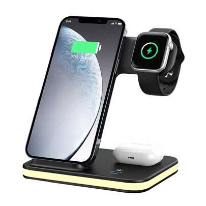 Carregador Por Indução 4 EM 1 Suporte De Carregador Sem Fio Pra Celular, Relógio(Apple) E Fone De Ouvido(Apple)