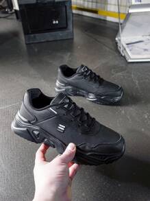 DINGZU Heren sportschoenen, slipvaste ademende kleurblok zwarte patchwork effen formele outdoor veterschoenen lage casual sportschoenen, formele leren schoenen, modieuze minimalistische stijl, veelzijdige lage schoenen met dikke zool, sportschoenen voor heren