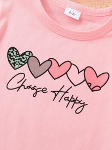 3 件套柔软、时尚、舒适、可爱的女孩手势和心形印花 T 恤套装 - 彩色 - 查看 8