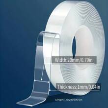 1 rollo de cinta adhesiva transparente reutilizable de nano, cinta adhesiva de doble cara lavable para artículos