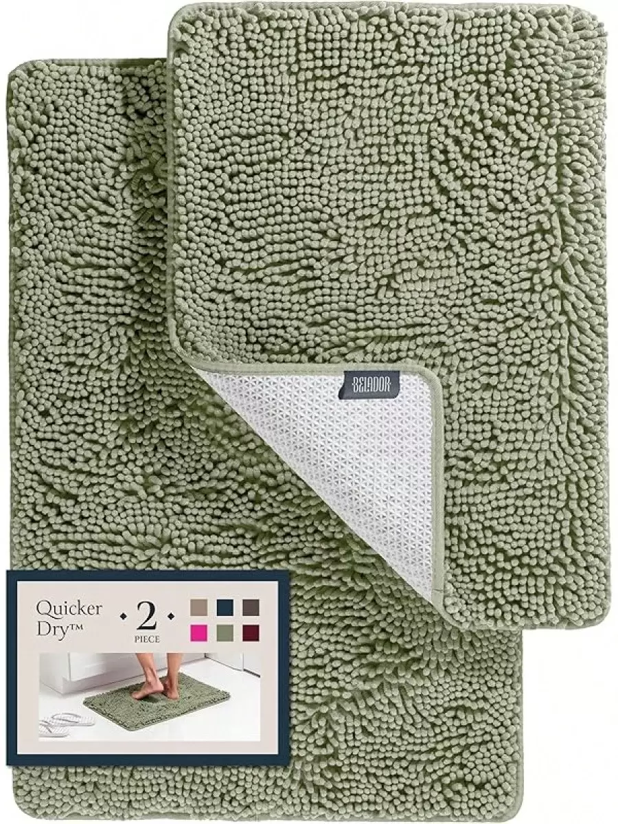 BELADOR Bathroom Rugs Sets 2 Piece- Plush Bath Mat Set Quick-Dry Soft Chenille Mat With Rubber Backing, Absorbent Rug Set, Washable Bath Rugs - Bath Mats 24x17 + 30x20 - 02 Tea Green - View 1