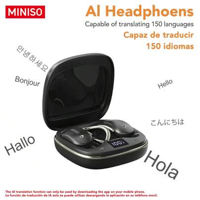 Miniso X68 AI Translation True Wireless Open EarHeadphones, 38Hrs Long BatteryPlaytime For Music Work Earphones, Not In Ear Earbuds For Beige Purple Black