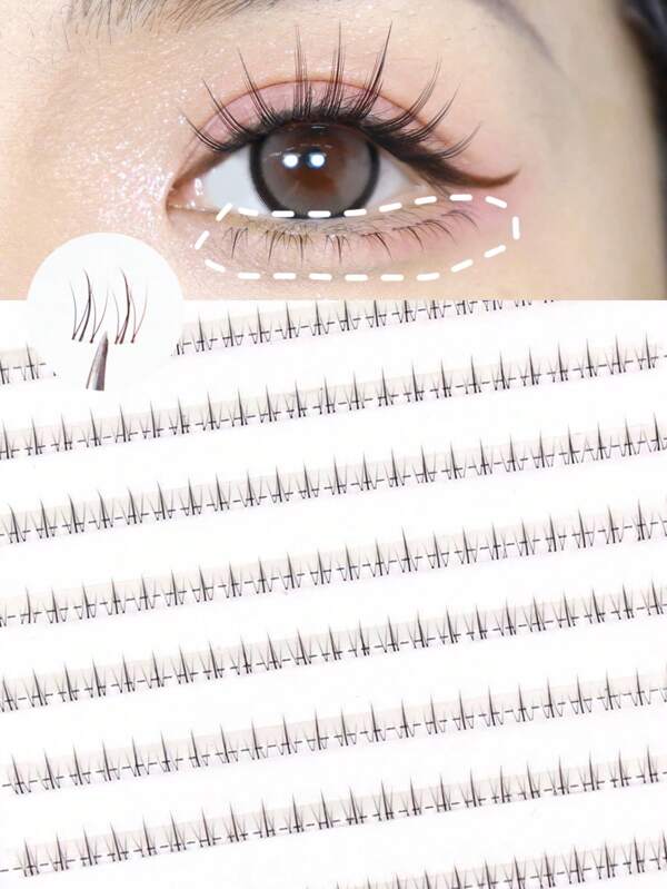 120pcs Natural-Looking Short Stem Transparent Fan-End False Eyelashes, Large Capacity For Beginners, Self-Adhesive Cluster Lashes