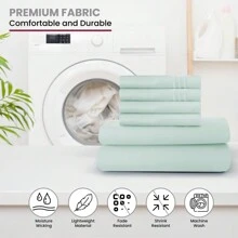 LUX DECOR 6-Piece Embroidered Bed Sheet Set – Brushed Microfiber, Deep Pocket, Lightweight & Breathable – Graduation Gifts, Home Decor, Sleep Protection For Dorms, Student Beds, Back‑To‑School Gift, Soft Bed Linens, Comfortable Sleep, Luxury Bed Set, Valentine's Day Bedroom, Spring Bedding Refresh, Guest Room Essentials, Dorm Room Bedding, Premium Bed Linens, Easy Care Sheets, Hypoallergenic Fabric, Year-Round Comfort, Master Bedroom Update, Matching Bedding Set, Hotel Quality Linens - 溫泉藍 - 查看 7