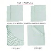 LUX DECOR 6-Piece Embroidered Bed Sheet Set – Brushed Microfiber, Deep Pocket, Lightweight & Breathable – Graduation Gifts, Home Decor, Sleep Protection For Dorms, Student Beds, Back‑To‑School Gift, Soft Bed Linens, Comfortable Sleep, Luxury Bed Set, Valentine's Day Bedroom, Spring Bedding Refresh, Guest Room Essentials, Dorm Room Bedding, Premium Bed Linens, Easy Care Sheets, Hypoallergenic Fabric, Year-Round Comfort, Master Bedroom Update, Matching Bedding Set, Hotel Quality Linens - 溫泉藍 - 查看 3