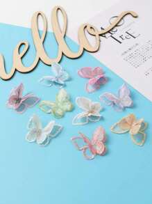 10 件双绣花蝴蝶蕾丝贴花缝制熨烫补丁彩色欧根纱蝴蝶用于 DIY 工艺品服装礼服帽子新娘发饰婚礼装饰 - 彩色 - 查看 2