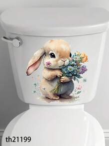 1PC Easter Bunny & Eggs Printed Toilet Sticker, For Home Decoration & Easter Bunny Bathroom Stickers - Waterproof PVC, Spring Butterfly Wall Decal, Vinyl Decal For Home Decorations, Spring Butterfly Element Wall Stickers Decoration Items Refresh Your Home, Rama Decoration Stickers - 11.81*11.81in/11.61*11.61in