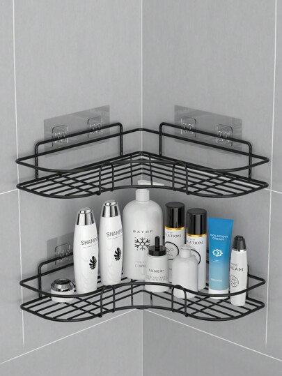 [1pc] No-Drill Triangle Shelving Unit, Iron Art Storage Rack, Wall Mounted For Bathroom,Kitchen,Toilet