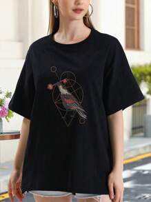 Stylish Women's Women T-Women's Shirt Featuring A Bird With A Key Design