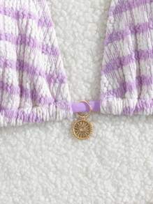 Ladies' Striped And Water Ripple Split Swimsuit Sexy Bikini SexHy Bikini Swimsuit Color Blocking Fashion High-End Hot Spring Party Bikini Careful Machine,European & American Style Sexy Halter Women Bikini Set Swimwear, For Summer Beach Vacation Hot Selling Swimsuits - Mauve Purple - View 6