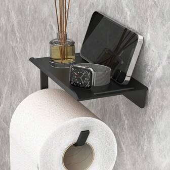 1 Set Dual-Layer Toilet Paper Holder, Plastic Self-Adhesive Wall Mount Tissue Box Dispenser, No-Drill Bathroom Paper Towel Roll Rack With Storage Tray
