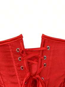 1pc Brocade Palace Style Body Shaper Corset, Waist Cincher With Adjustable Drawstring Waist Trainer - Red - View 4