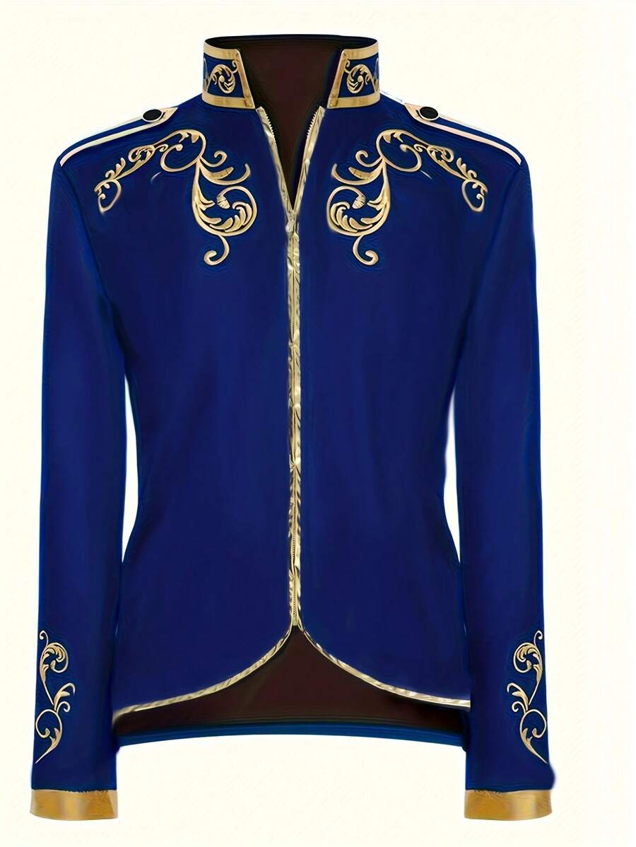 New Halloween Men's Fashion Jacket, Golden Royal Embroidery Sporty Blazer
