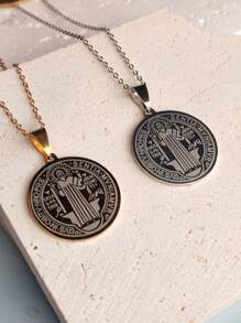 1pc Stainless Steel St. Benedict Exorcism Medal Pendant Necklace, Talisman For Protection Against Evil Spirits, Suitable For Daily Wear And Gift Giving
