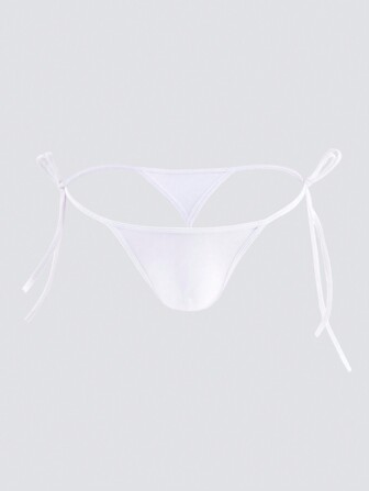 Tanga blanco completamente transparente de seda de hielo con tiras laterales sexys para hombre y cinturilla ajustable de baja altura