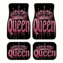 4 piezas de alfombrillas de piso de automóvil de lujo premium, hechas de material de piel sintética de poliéster, antideslizantes, resistentes al desgaste, fáciles de limpiar y lavar, aptas para la mayoría de sedanes y SUV, con elegante patrón de corona impreso - Unitalla - Ver 8