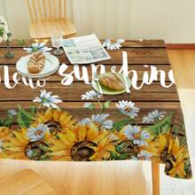 1 pieza Mantel rectangular con estampado de madera y letra de girasol, mantel de mesa de cocina/comedor de uso interior/exterior con patrón de girasol amarillo, decoración del hogar de verano/otoño - Marrón - Ver 8