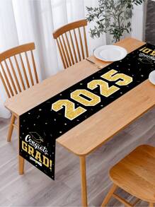 1pc Graduation Theme Table Runner, Black And Gold Color, Graduation Decor, Graduation Party Table Decoration, Graduation Ceremony Tablecloth, Graduation Gift, Graduation Photo - Multicolor - View 5