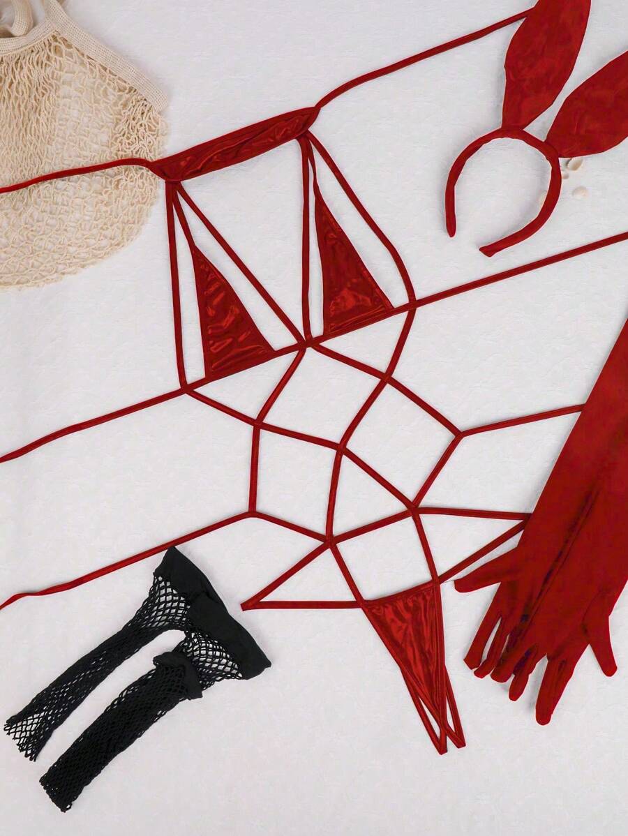 Four-Piece Female Sexy Over-The-Knee Fishnet Bunny