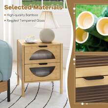 Bamboo Nightstand Mid-Century Modern Bedside Table - Khaki - View 6