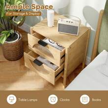 Bamboo Nightstand Mid-Century Modern Bedside Table - Khaki - View 3