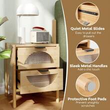 Bamboo Nightstand Mid-Century Modern Bedside Table - Khaki - View 4