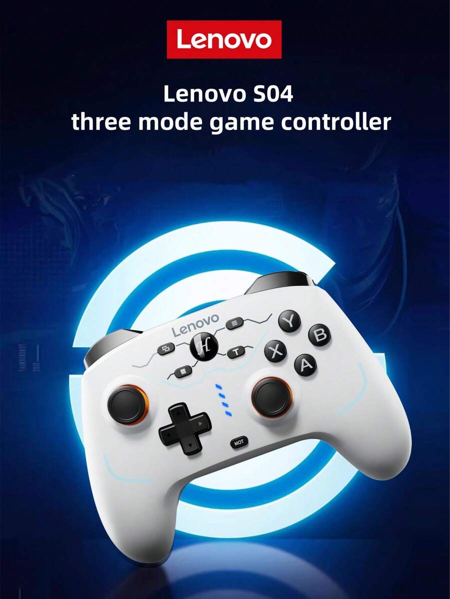 Lenovo 联想 S04 黑白游戏手柄，电池续航时间长，蓝牙连接，霍尔传感器 1000Hz，3 种连接模式，多功能操纵杆，带来身临其境的游戏体验，静音按钮，无线连接，兼容多种设备