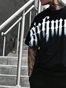 Conjunto de camiseta de manga corta y pantalón corto casual y holgado de unicolor para hombre