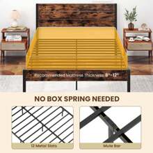 Lifezeal Twin/Full/Queen/King Bed Frame With Tall Industrial Headboard Heavy-Duty Metal Slats Support Brown