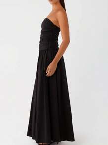 2025 Women Y2k Strapless Maxi Dress Tube Top Dress Elegant Long Dress Summer Beach Vacation Dress Off The Shoulder Dresses Sleeveless A Line Flowy Dress Wedding Party Formal Cocktail Dresses Bohemian Clothes Dress - 黑色 - 查看 5
