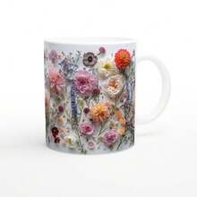 1pc 11oz 3D Flower Effect Mug Botanical Spring Floral Nature Mug Flower Lover Ceramic Coffee Cup, Double-Sided Printing, Washable Reusable Milk Cup Coffee Cup Multi-Purpose Travel Mug, Family, Colleagues, Leaders, Wives, Sisters, Ideal Fun Gifts For Men And Women
