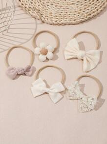 5 件套女婴花朵和蝴蝶结装饰头带，适合春季日常使用（不含纸卡）