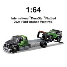 Burago 1:64 1988BMW M3 2021 Bronco Wildtrak Modified Car Transporter Set Simulation Alloy Flatbed Tractor Trailer Car Model Toy Christmas Birthday Gift For Collectors