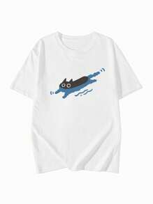 女士可爱猫咪印花圆领休闲纯棉短袖T恤，夏季新品