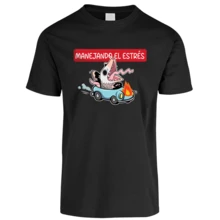 Playera Para Hombre 1 Pza Estampado Divertido Manejando el Estrés | Memes | Prenda de corte recto y de Tela Delgada 100% algodón - Negro - Ver 2