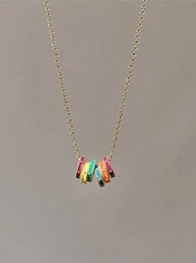 1pc French Retro Elegant Handmade Enamel Color Circle Pendant Necklace (2 Styles Random Delivery)