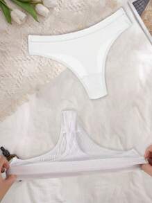 6pcs Women's Ribbed Comfortable T-Back Seamless Thong Panty Set - Multicolor - View 4