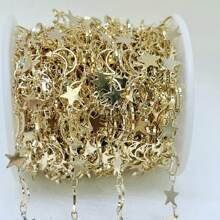 Galactic Beauty, Chic Moon & Star Copper Bead Chain, 39.37" - Perfect For DIY Necklaces & Bracelets, Ideal Gift For Women - Yellow Gold - View 4